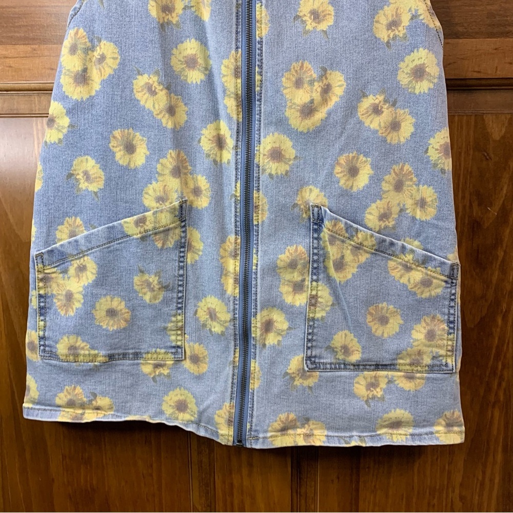 Vintage sunflower print denim jean dress with front zipper size medium - Picture 3 of 7